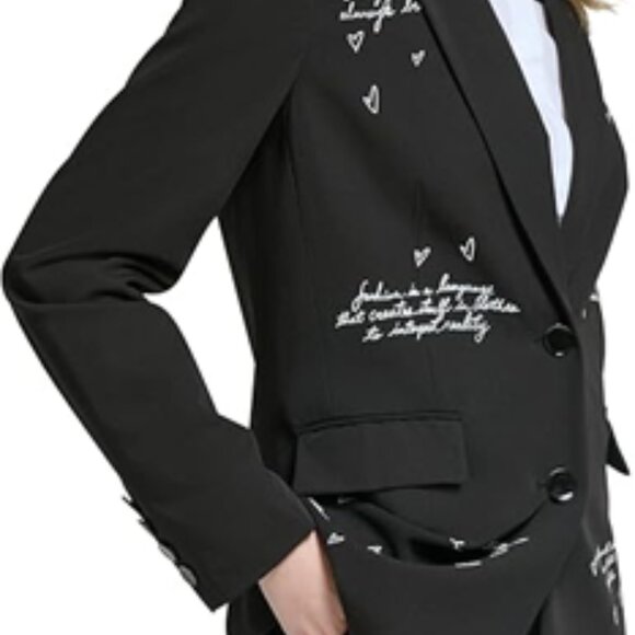 KARL LAGERFELD PARIS – SCRIPT PRINT NOTCH LAPEL BLAZER (NWOT) - Picture 2 of 2